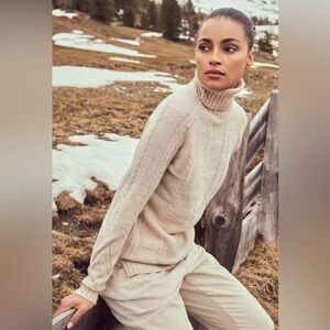 Overland 100% Cashmere Eliza Cable Turtleneck Sweater